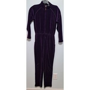 VINTAGE 1980'S NORDSTROM PURPLE VELOUR FULL ZIP JUMPSUIT SUPER-FLY XS